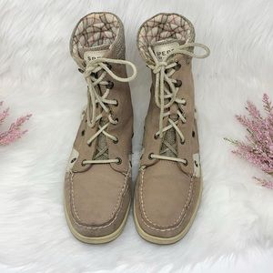 Women's Sperry Hikerfish Mid Calf Boots Leather Flat Lace-up Shoes